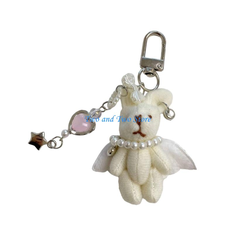 HX6F Rabbit Plush Toy Keychain Miniature Soft PP Cotton Stuffed Animal Accessory Ornament Charm For Bags Keys