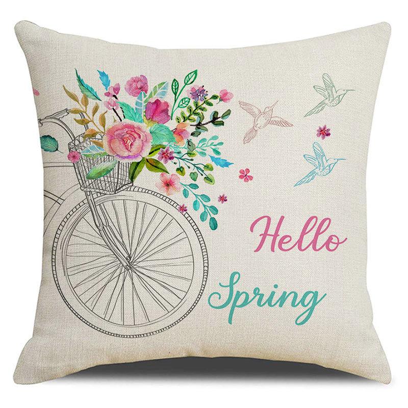 Seasons Throw Pillow Cover Spring Linen Flowers Truck Cushion Office Throw Pillow Cushion Throw Pillow Cushion