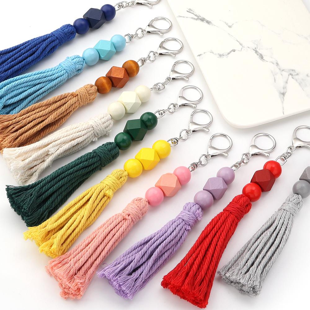 1Pcs 20cm Multicolor Handwoven Tassel Keychain Charm Acrylic Beads Key Chain For DIY Men Women Handbag Accessories Jewelry Gifts