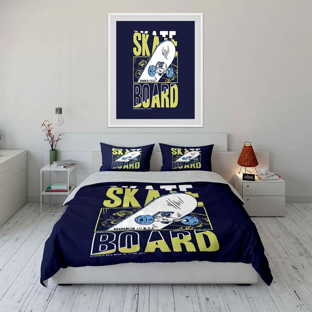 Skateboard NYC Graphic Print Bedding Duvet Cover Set Duvet Cover Pillowcases (1*Duvet Cover 2*Pillowcases, without duvet insert)