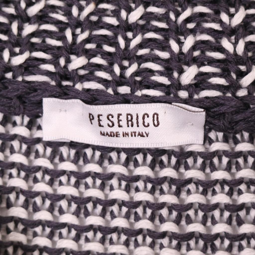 Peserico LE1263303 Navy X White Cotton Sequined Zip Knit Tops 42 Gray X whiteUsed