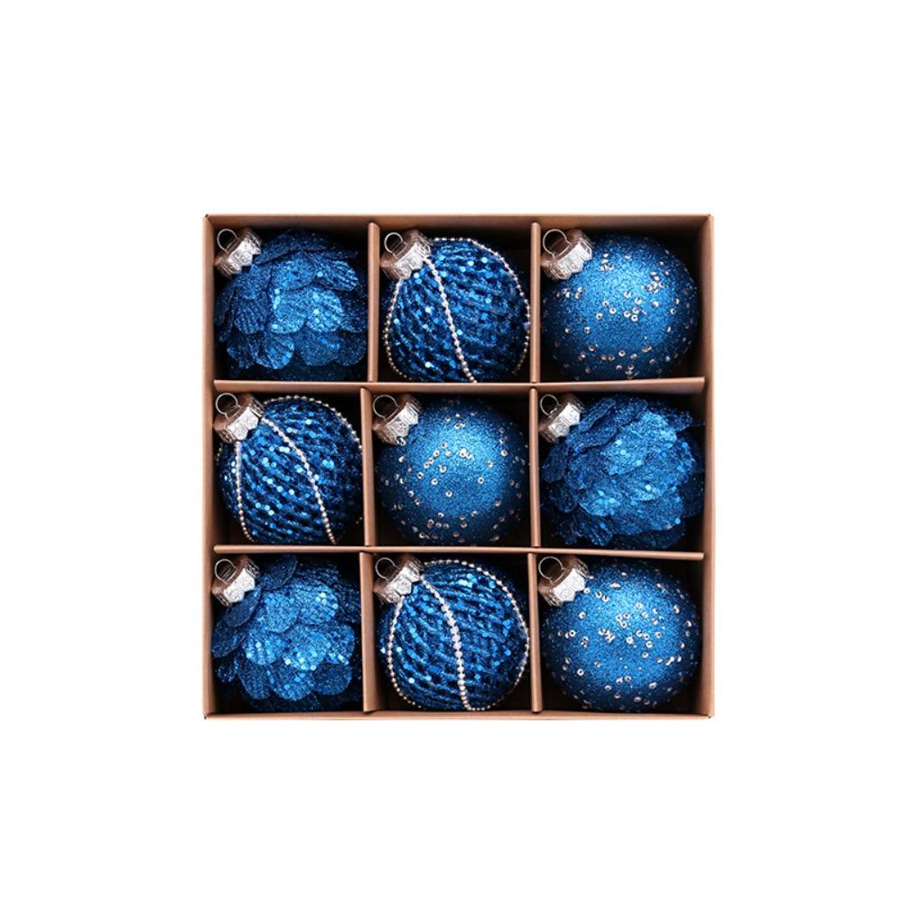 9PCS 8CM Christmas Ball Ornaments Glitter Xmas Spheres Pendant Set New Year