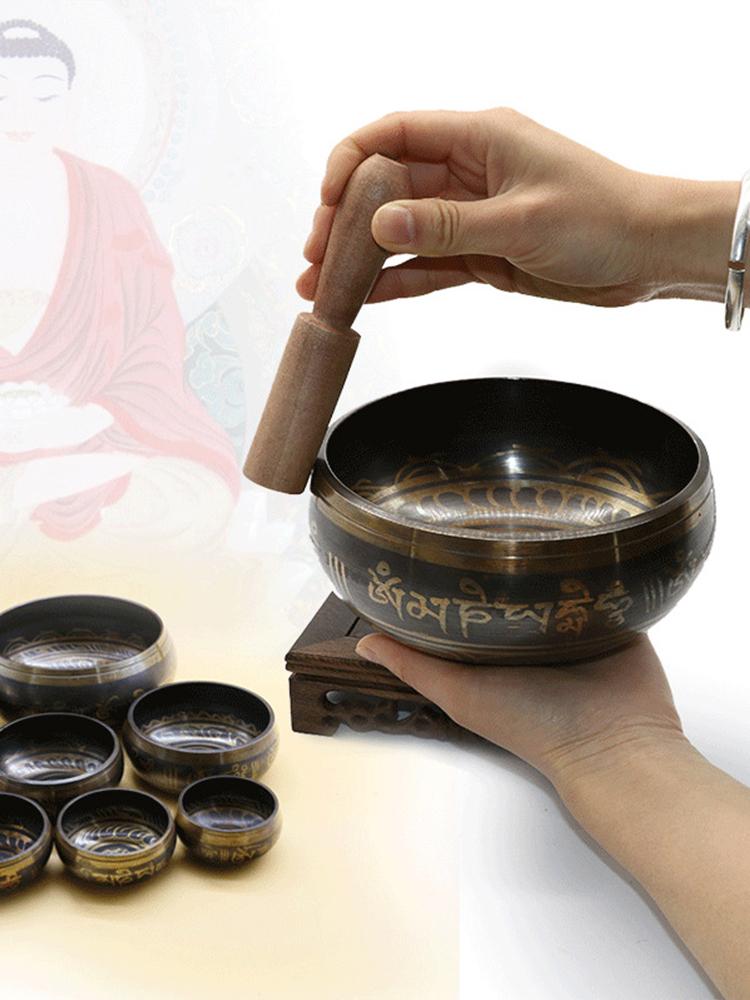 Metal Buddha Sound Bowl Tibetan Bell Yoga Bowl Singing Bowl Striker 10.5cm