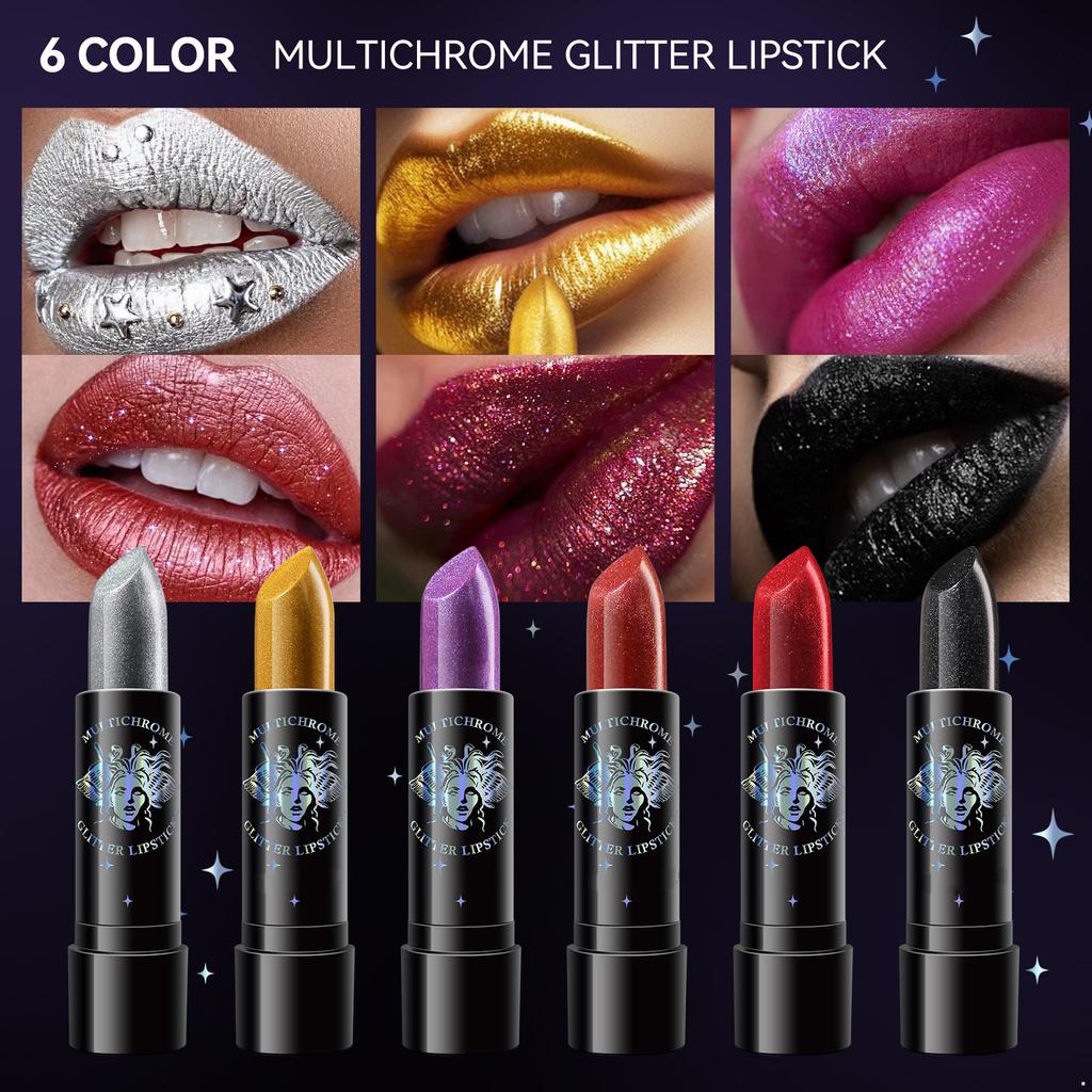 Long Lasting Glitter Diamond Lipstick Intense Color Makeup for Halloween Christmas Party Carnival Festival Cosplay Performance
