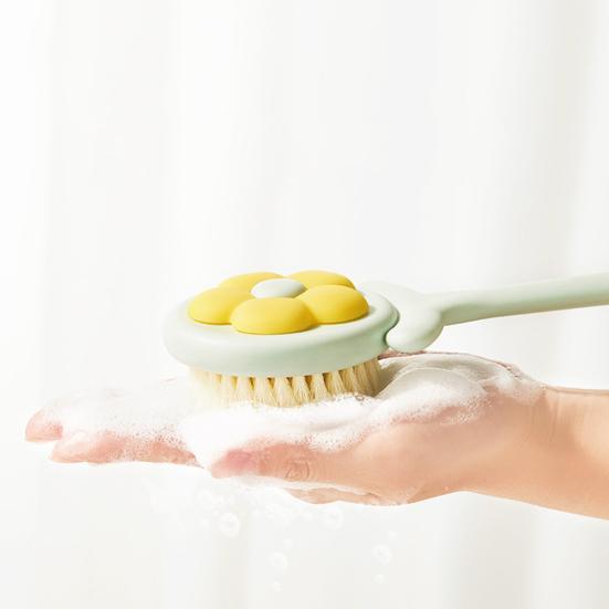 Bath Brush Flower Shape Soft Bristle Long Handle Non-Slip Grip Cleaning Brush Gentle Skin Cleaning SPA Bath Tool Bathroom Accessory