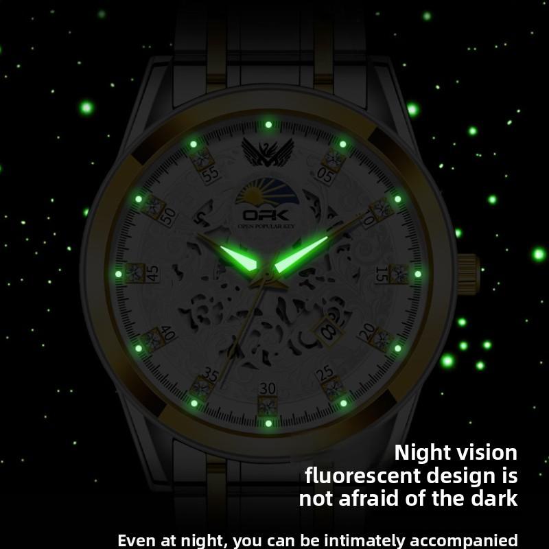 OPK Brand Watch Three-pin Fake Hollow Calendar Quartz Watch Waterproof Men's Watch Men's Watch