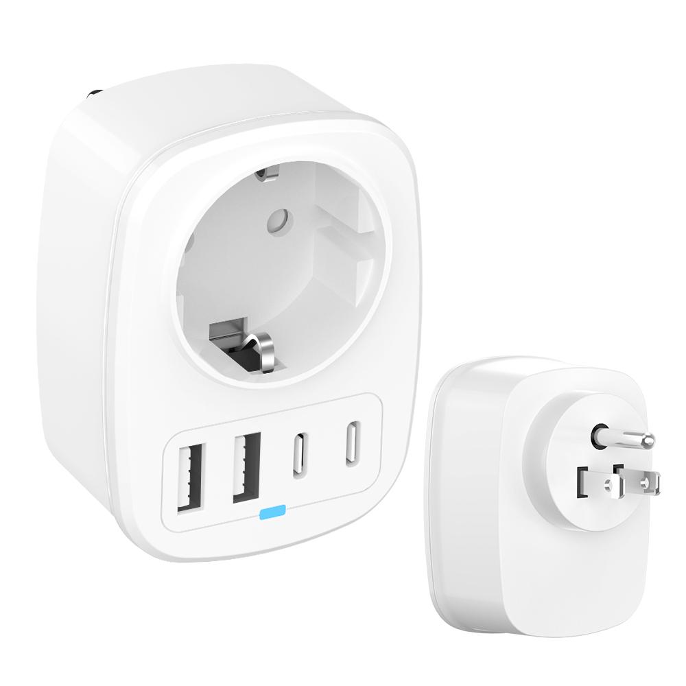 Universal Travel Adapter With 2 USB Ports 2 Type-C Charging All-in-one Travel Adapter EU/UK/US/AU Plug for Travel Power Adaptor