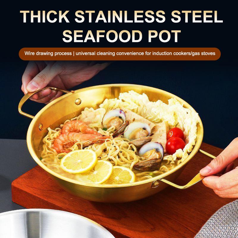 Stal nierdzewna Suchy Garnek Makaron Instant Lamian Makaron Garnek Owoce Morza Złoty Garnek na Makaron Mały Garnek do Zupy Makaron Instant Garnek z Dwoma Uchwytami