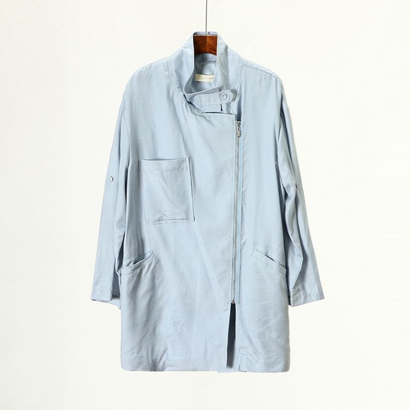 

Special Offer [Tie] Fashion Classy Middle Lady s Suit Spring Thin Stand Collar Zipper Casual Trench Coat 2c157 Lan M/165/88A