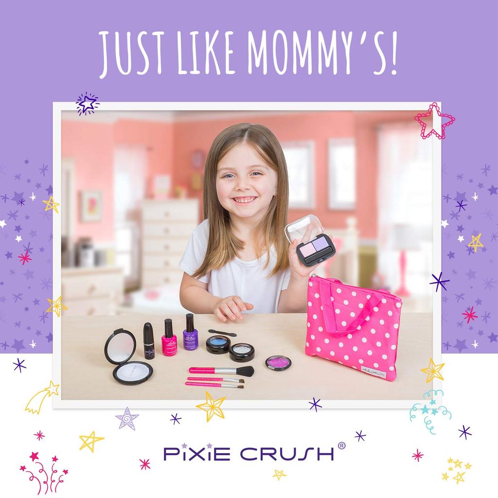 Pretend Play Fake Makeup Set for Little Girl Princess Kids Makeup Kit for Toddlers Girls Beauty with Polka Dot Handbag Set