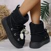Fashion Floral Bowtie Lace Up Ankle Boots Women Cotton Padded Thicken Plush Snow Boots Plus Size Thick Sole Chunky Platform Cotton Boots