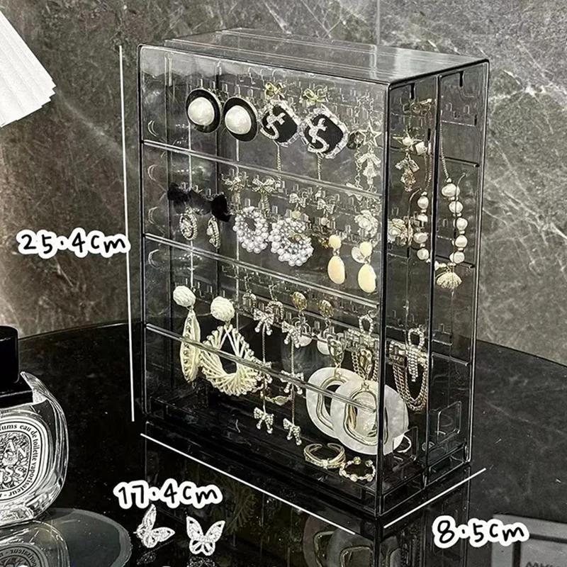 Transparent Jewelry Storage Box Earring Organizer Necklace Ring Stand Acrylic Holder Large Women Trinket Boxes Display Case