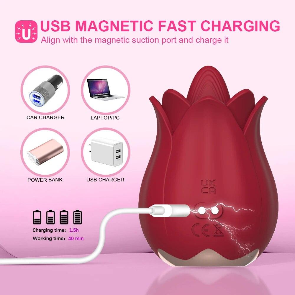 Rosen-Vibrator Sexspielzeug für Frauen G-Punkt Klitorisstimulation Leckende Zunge Vibrator Sexspielzeug für Erwachsene 18 Weiblicher Masturbator