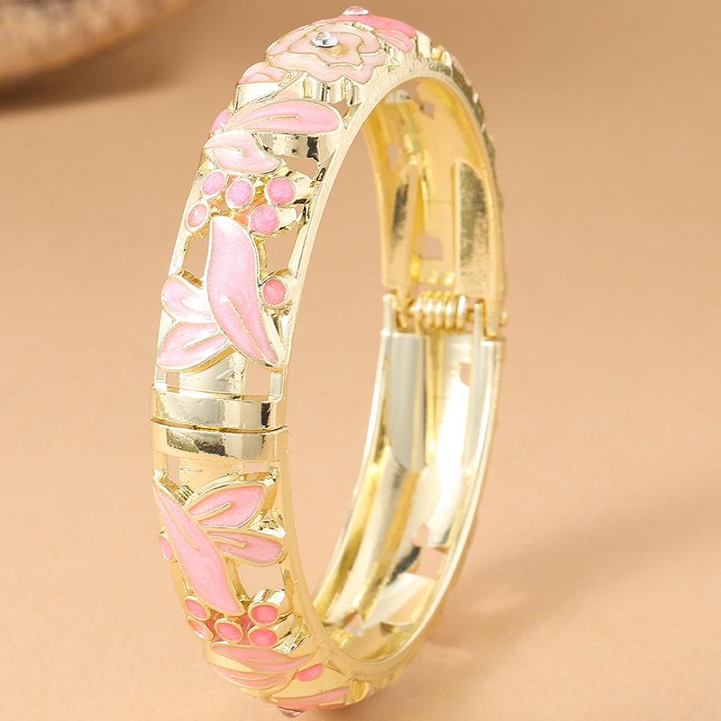 

Vintage Colorful Rose Oil Drop Enamel Hollow Wide Cloisonne Bangle Bracelet розовый