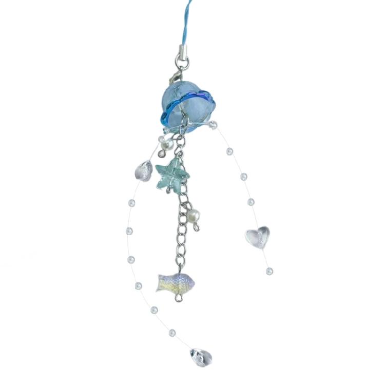 

Unique Jellyfish Designs Phone Keychain with Crystal Star and Pearls Elevates Your Fashion Accessory for Trendy Women синій