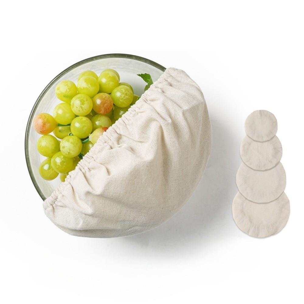4pcs Elastic Edges Linen Dust Cover Reusable Food Storage Bowl Lid  Canning