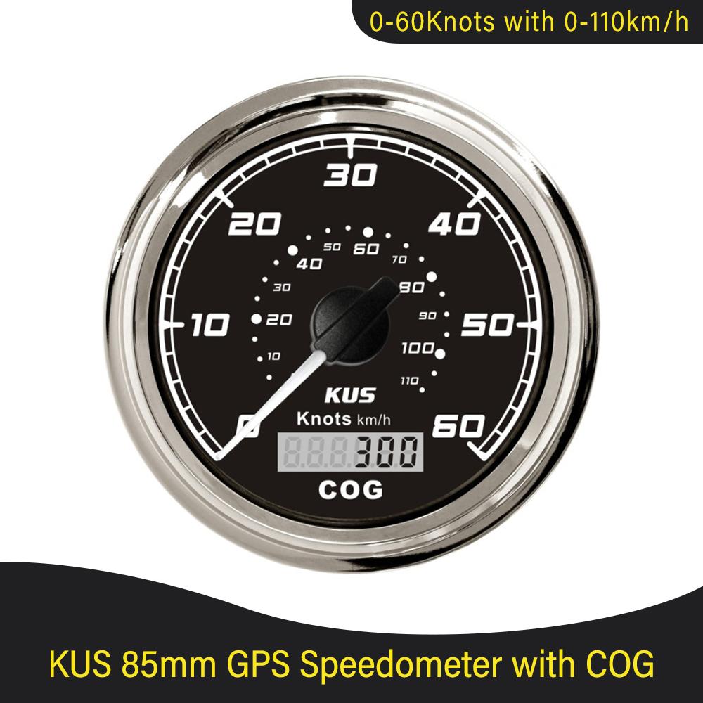 KUS New 85mm Waterproof Marine Boat Vessels GPS Speedometer 0-30 knots 0-60 knots 0-55 km/h 0-110 km/h with Red Yellow Backlight 60knots BS