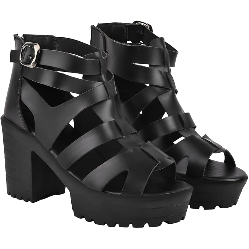 Shoetopia Smart Casual Black Block Heeled Sandal For Women