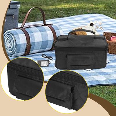 Heated Lunch Box Thermal Bag with Zipper, Mini Personal Microwave, Water Resistant for Home Office, Food Warmer, Black