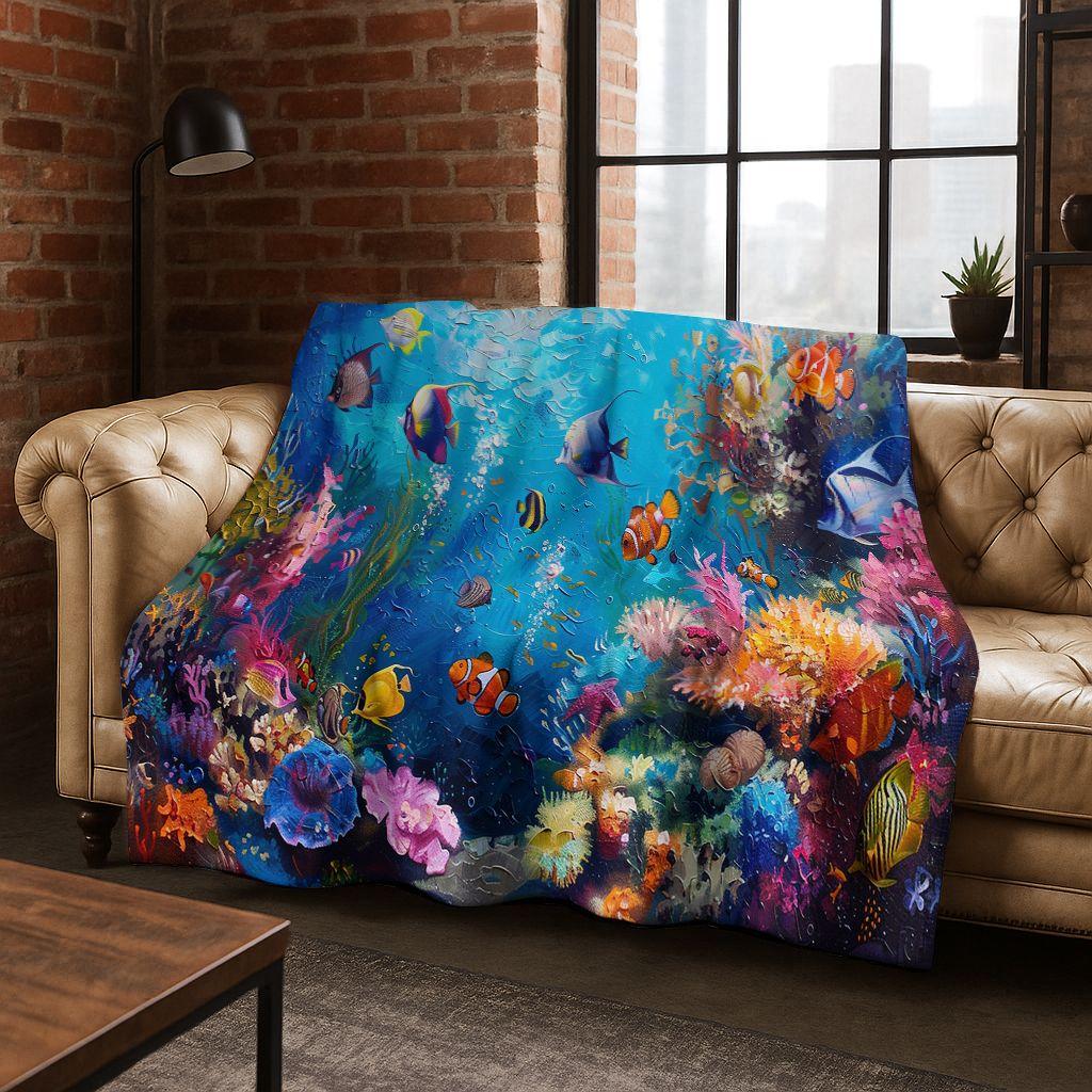 26 Style Underwater World Sea Dolphin Turtle Coral Art Flannel Blanket,Cozy Soft Throw Blanket for Home Bedroom Bed Sofa Kids