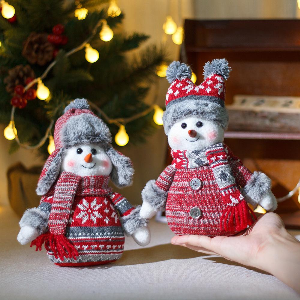 Cross-border Popular Red Knitted Fabric Snowman Doll Doll Ornament Window Arrangement Counter Christmas Decorations