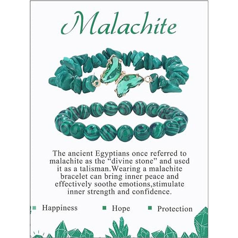 

Новый браслет из натурального камня 8 мм на эластичной нити с необработанным камнем, набор браслетов-бабочек для женщин малахитовая зелень