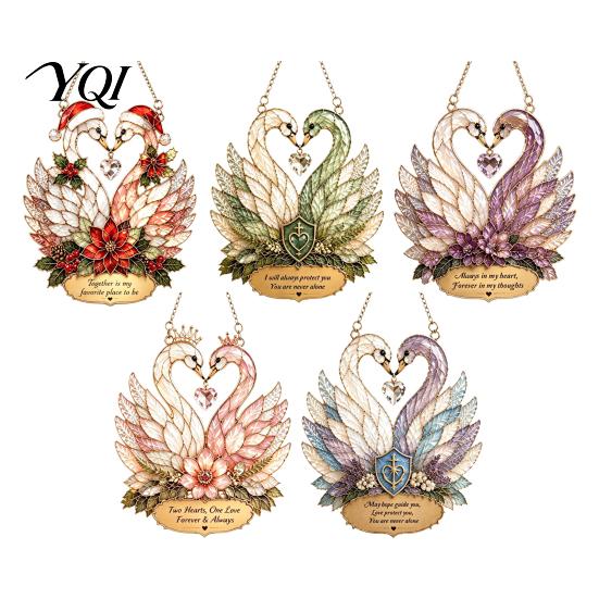 Anniversary Present for Wife Stained Glass Style Swan Pendant, Decorative Acrylic Suncatcher Window Car Garden Patio Sun Catcher And Christmas