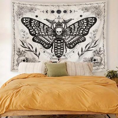 VIKAMA Night Moth Skull Tapestry Gothic Style Bedroom Decor Dark Theme Room Accent Party Living Room Home Decor