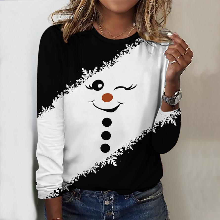 2025 Autumn & Winter Women's New Casual Crew Neck Long Sleeve Top 3D Christmas Pattern Ideal Halloween Christmas Gift