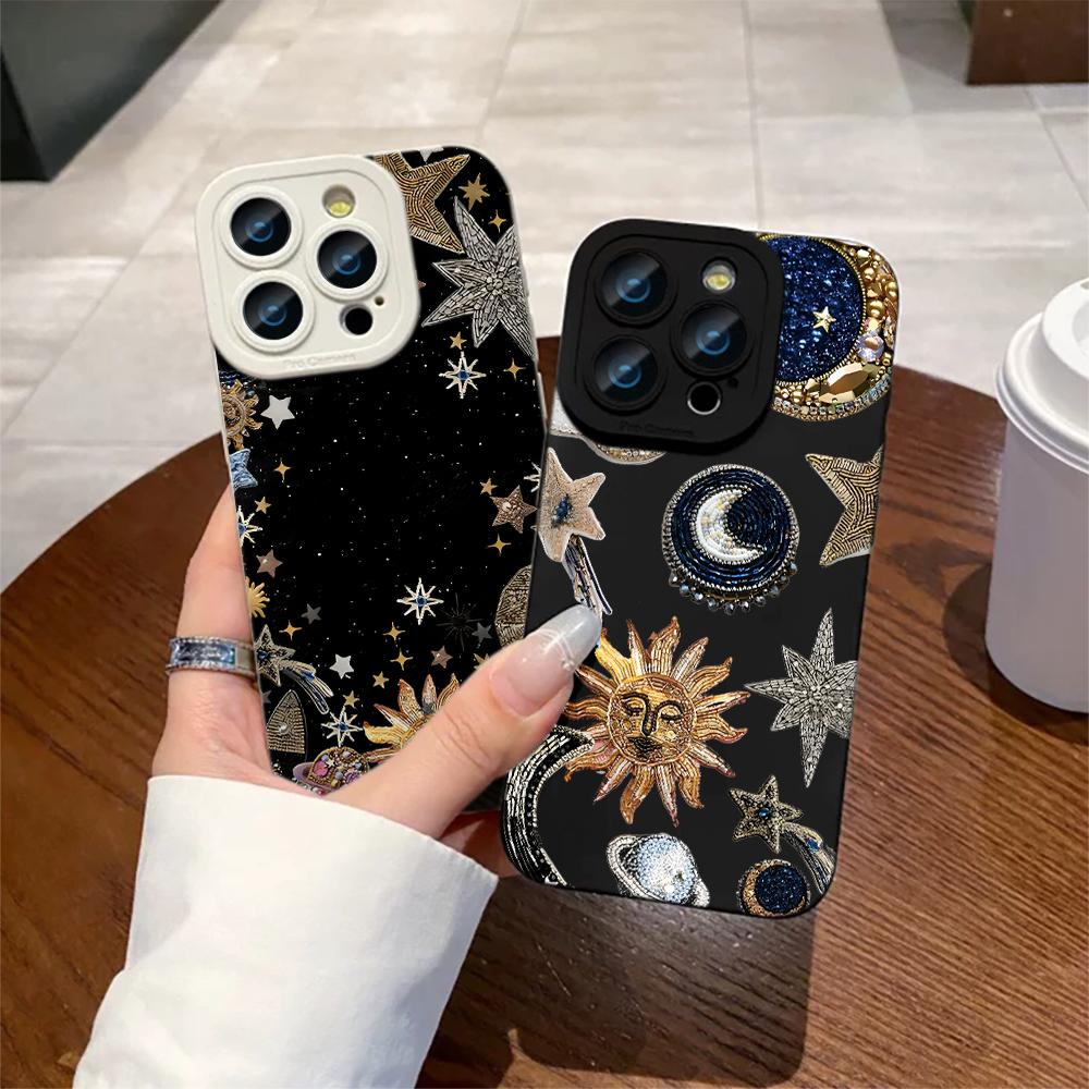 Luxury Star Moon Phone Case For iPhone 7 8 16 14 15 Plus XS XR X For iPhone 16 15 17 14 13 12 11 Pro Max Soft Silicone TPU Funda