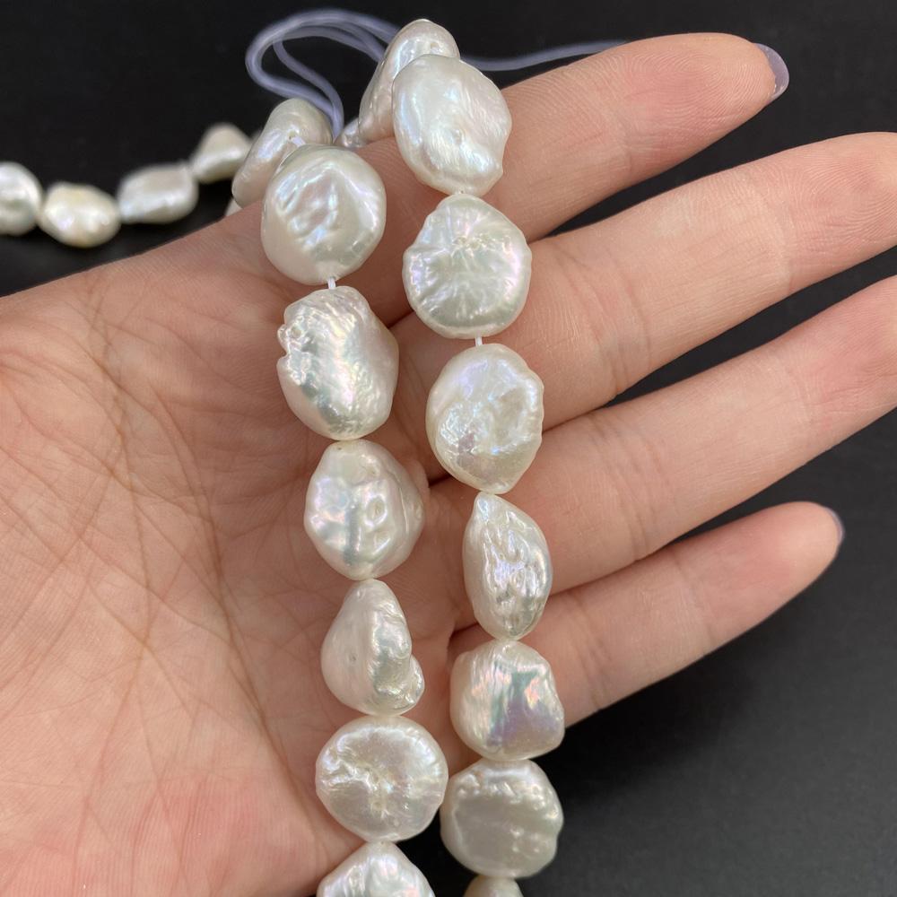 1String, Button Shape Pearls, 13-14 mm, White Natural Freshwater Pearl Beads for Jewelry Making DIY Supplies, Women's Craft Gifts 36cm