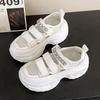 Fashion 6.5CM Breathable Hollow Leather Women Sandals Vulcanized Mesh Chunky Platform Crystal Shoes High Heels Casual Summer Sneakers
