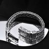 HX Silver Color New Retro Hand-woven Wide Thick Bracelet Trendy Men Hip-hop Cuban High-end Gift Temperament All-match Jewelry