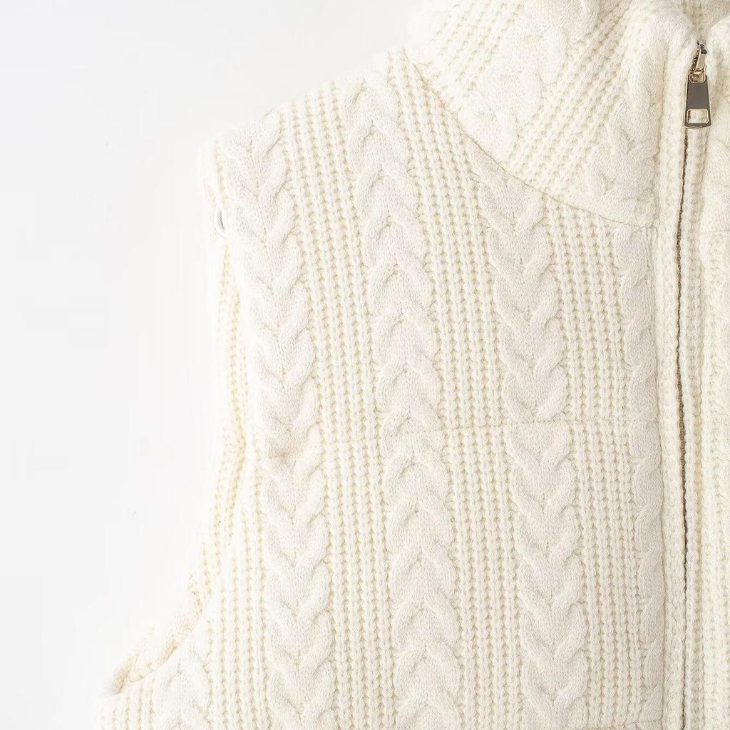 Chaleco de Algodón de Punto con Cuello Alto para Mujer Otoño/Invierno 2024 Moda Urbana - Estilo Europeo y Americano.