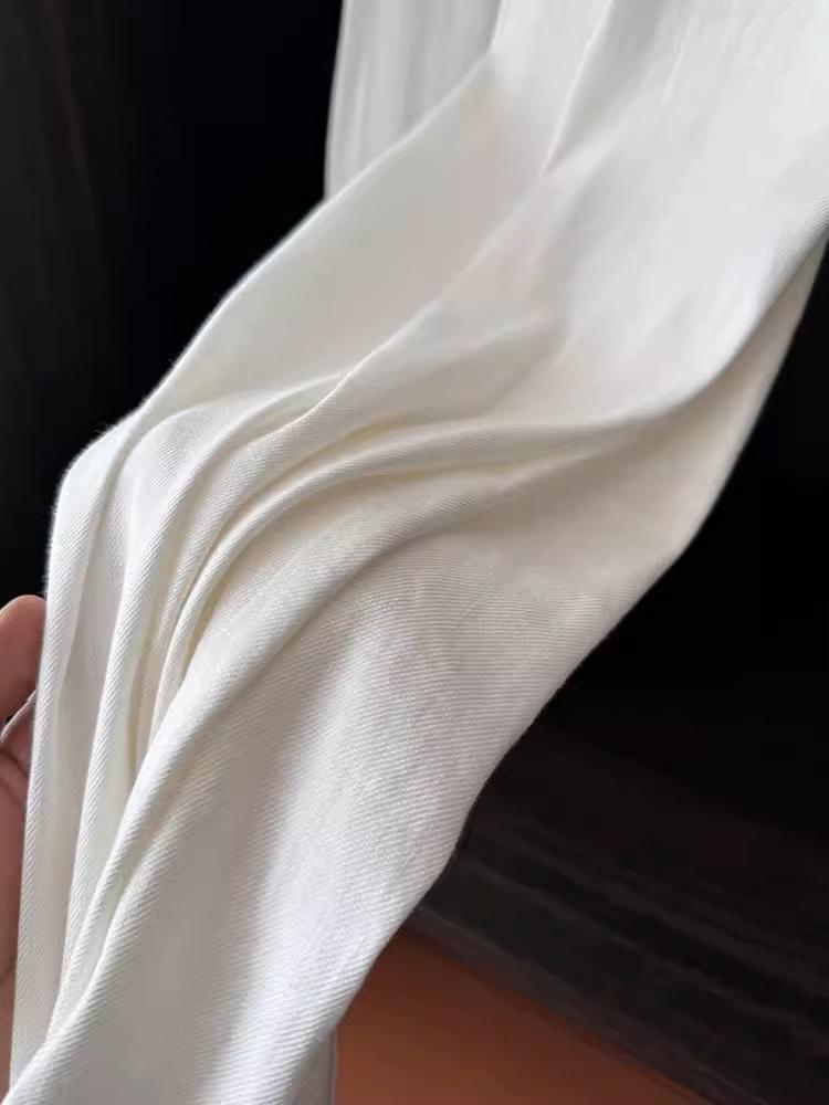 Women's High Waist White Cotton Linen Wide-Leg Pants - Summer Slimming, Loose Fit, Long Drape Style