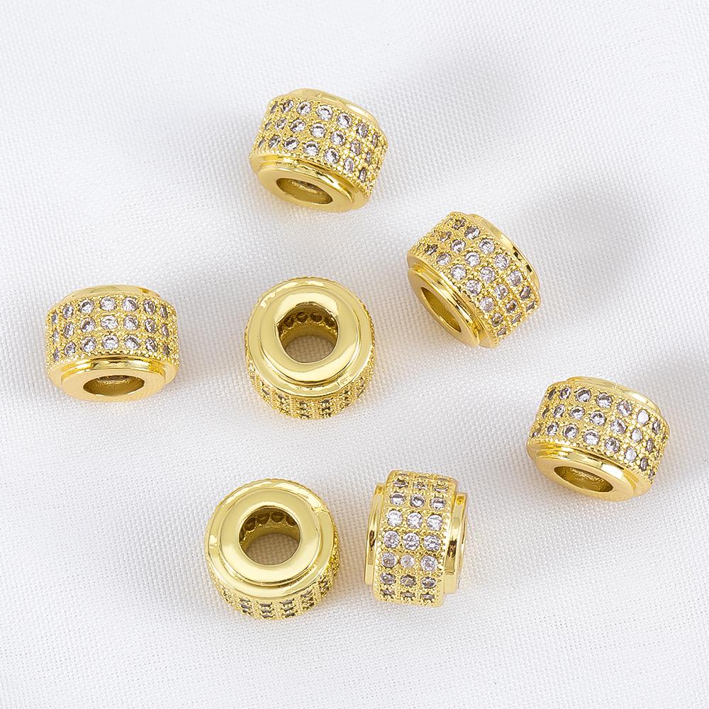 5Pcs 6.5x9mm Cylindrical Spacers Bead DIY Jewelry Making Large Hole Wheel Beads Necklace Bracelet Paved Zircon Brass Accessories