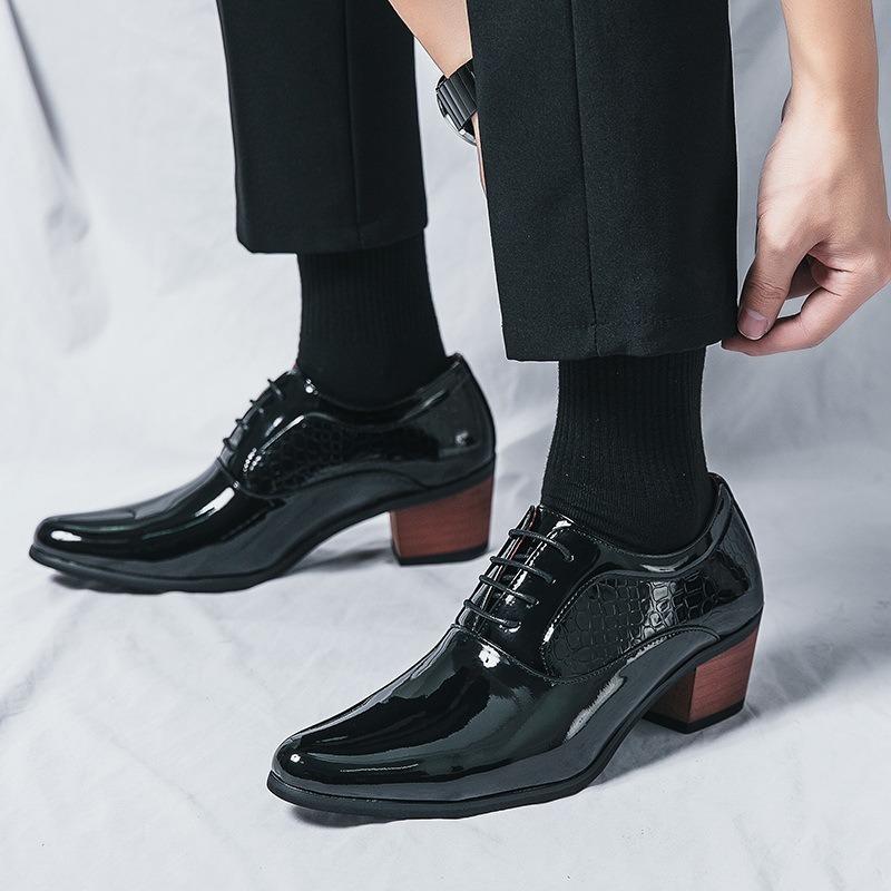 Fashion Men's Dress Shoes Designer Pointed High-heeled Leather Shoe British Business Casual Leather Shoes for Men Wedding Shoes Oxfords