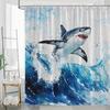 1pc Ocean Shark Shower Curtain 2D Graphic Print Bath Decoration with Bold Great White Shark In Vibrant Ocean Waves Stylish Bathr