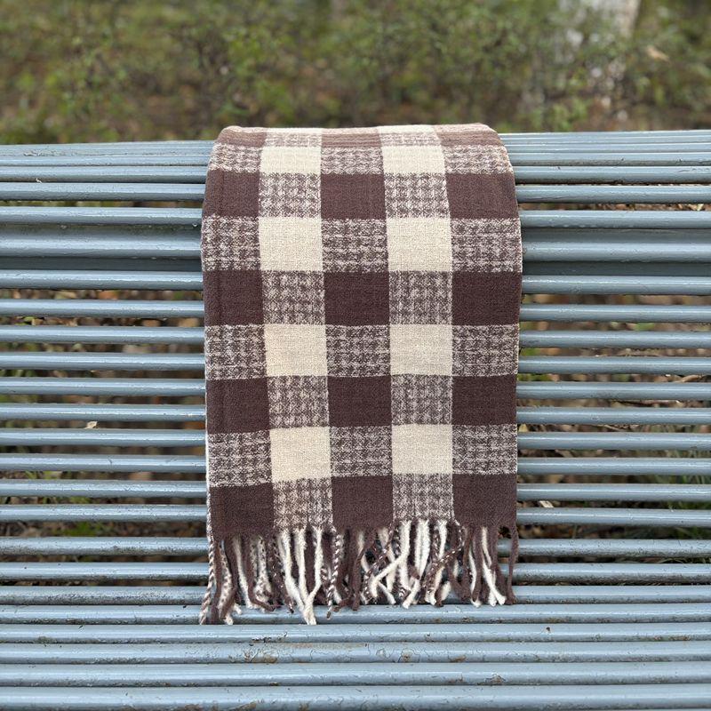 Women's Faux Cashmere Plaid Scarf - Korean Style, Thick & Warm Autumn/Winter Shawl