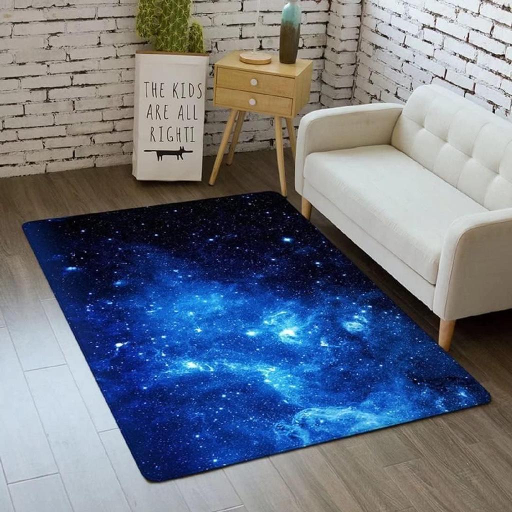 3D Galaxy Area Rug Outer Space Kitchen Floor Mat for Kids Boy Bedroom Non-Slip Nursery Crawling Carpet Dining Room Playroom Pads