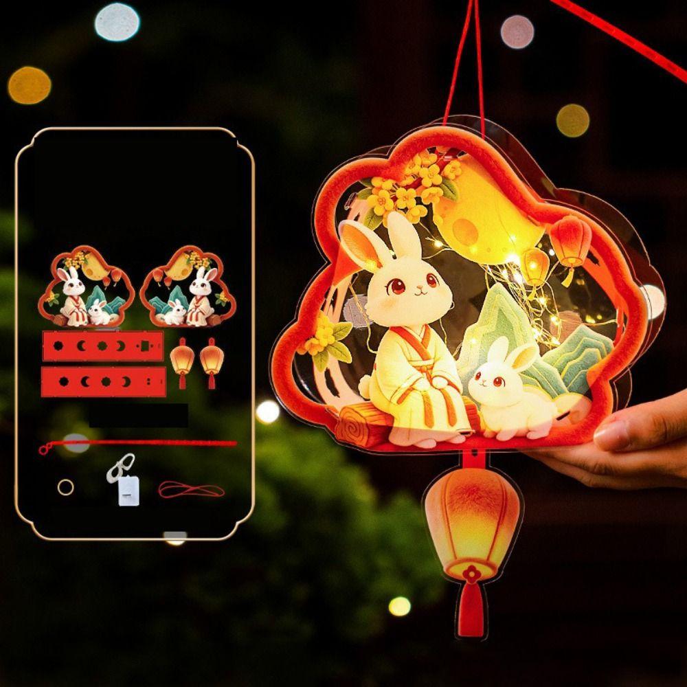 Cute Bunny Lantern Cartoon Handheld Rabbit Flower Lantern Mid Autumn Lantern  Holiday Decoration
