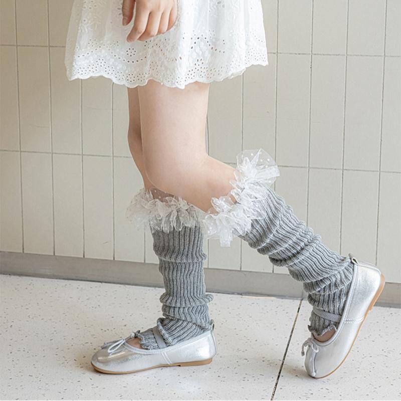 Breathable Cotton Lace Socks for Kids Age 3-13 Years Soft & Comfortable Elastic Leg Warmer with Dot Tulle