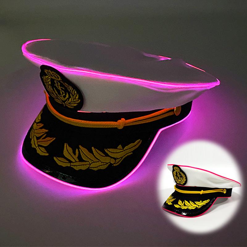 Navy Sailor LED Light-Up Embroidered Captain's Hat for Festivals and Performances
