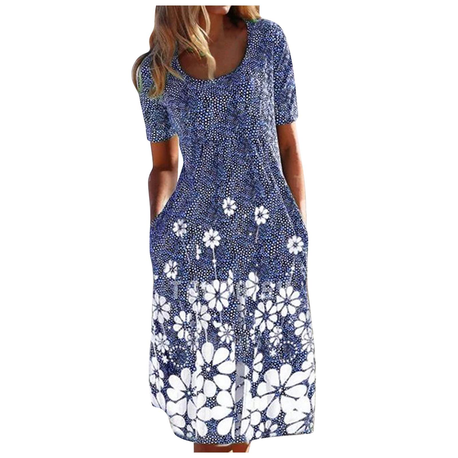 Повседневное женское платье в стиле ретро с круглым вырезом и цветочным принтом — фото 4