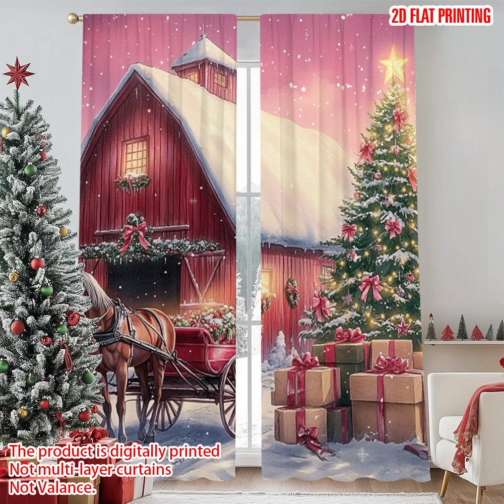 

2pcs 2D flat printing Christmas Window Drapes christmas trees8 Versatile Fabric Without Electricity Festive Holiday Perfect for 52.50×116.00 CM 2pcs