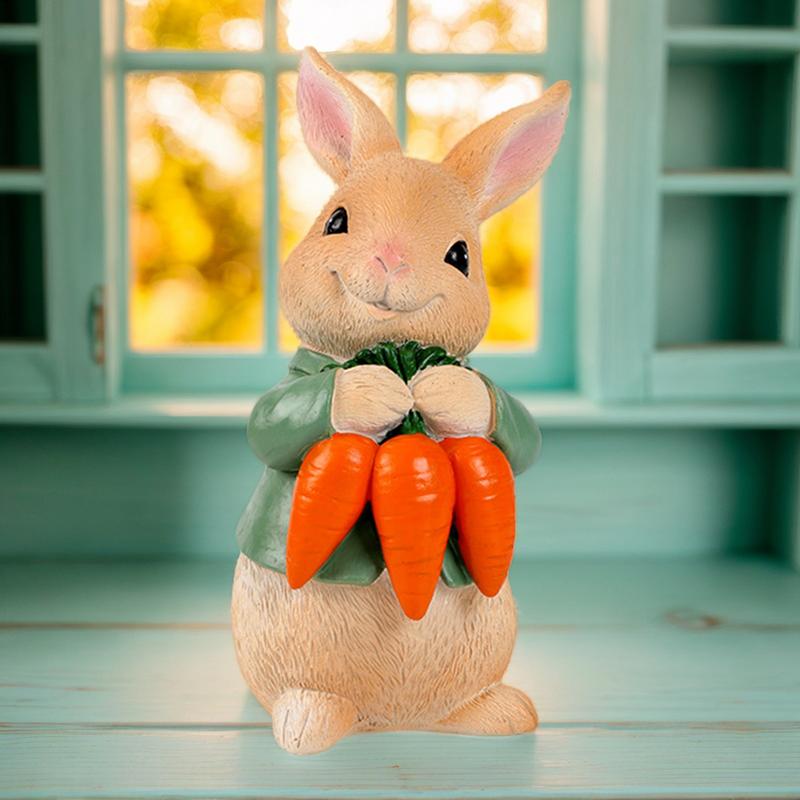 Easter Bunny Ornament Cute Cartoon Resin Figurine Rabbit Holding Egg/carrot Ornament Spring Holiday Home Decor