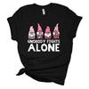 Unisexs Breast Cancer Awareness Garden Gnomes Gnobody Fights Alone T Shirt