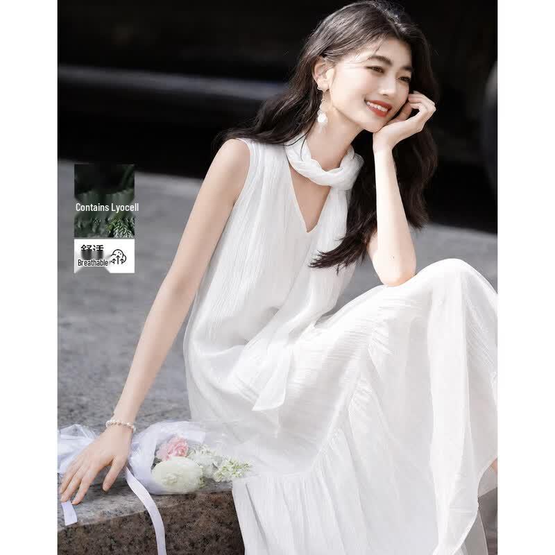 Demana Lyocell V-Neck Ruffled A-Line Maxi Dress