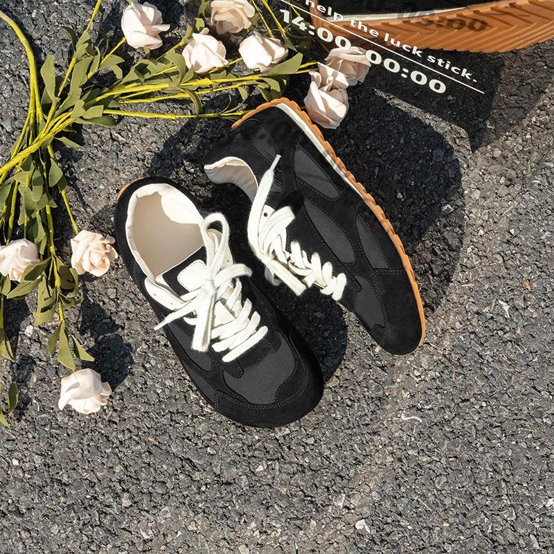 Leather retro women's new versatile round head flat bottom color matching lace-up sports and leisure shoes women