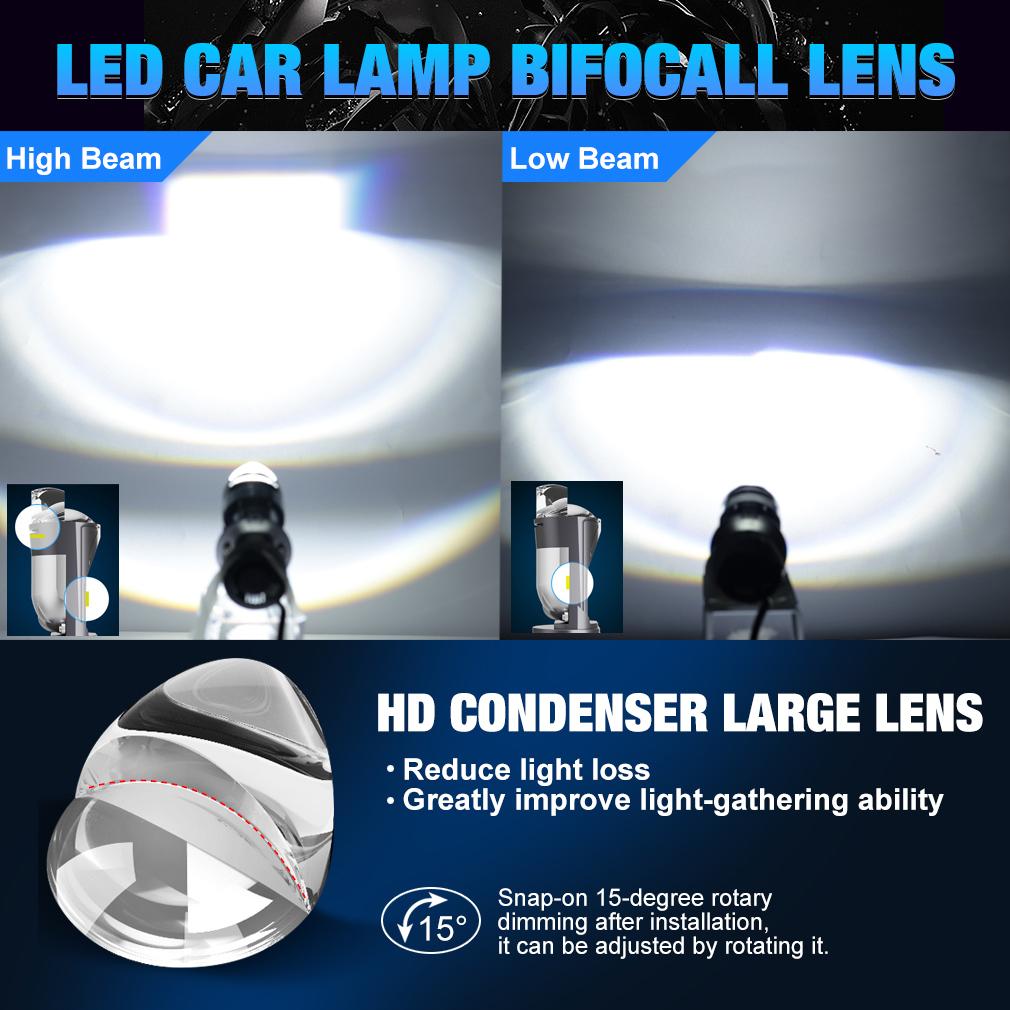 2Pcs High Power Double Mini Lens H4 LED Headlight Bulbs Projector Head Lamp High/Low Beam 100W 60000LM 3 Chips, 2 for High Beam